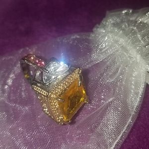 Large Yellow & Pink stone ring